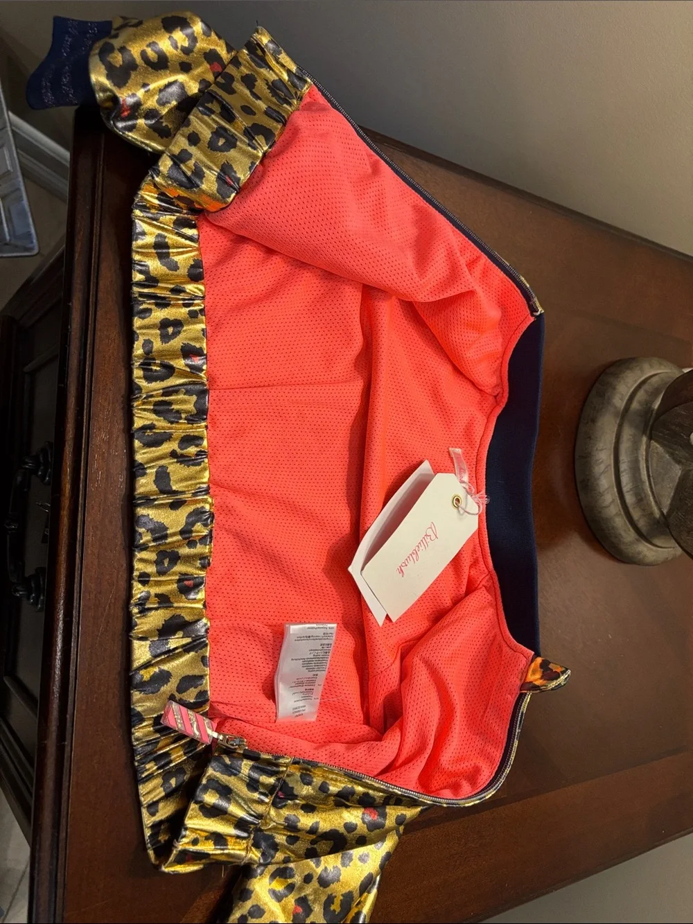 Billieblush Metallic Gold Leopard Print Bomber with Coral Lining/ NEW WT